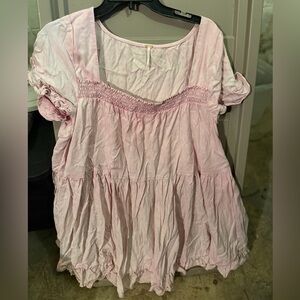 Free People Light Pink Smocked Tunic